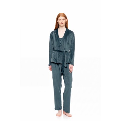 W1892 - Dark Green - PYJAMA 3PCS SOFT VELVET- (W1892) W1892 - Dark Green - PYJAMA 3PCS SOFT VELVET- (W1892)