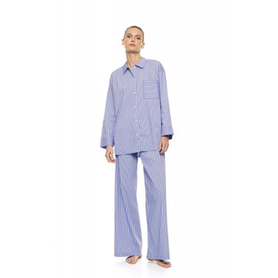 W1908 - Type - Pyjama Buttoned Stripe Soft Blue/Bordeaux- (W1908)