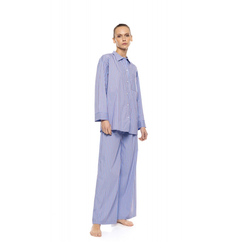 W1908 - Type - Pyjama Buttoned Stripe Soft Blue/Bordeaux- (W1908) W1908 - Type - Pyjama Buttoned Stripe Soft Blue/Bordeaux- (W1908)
