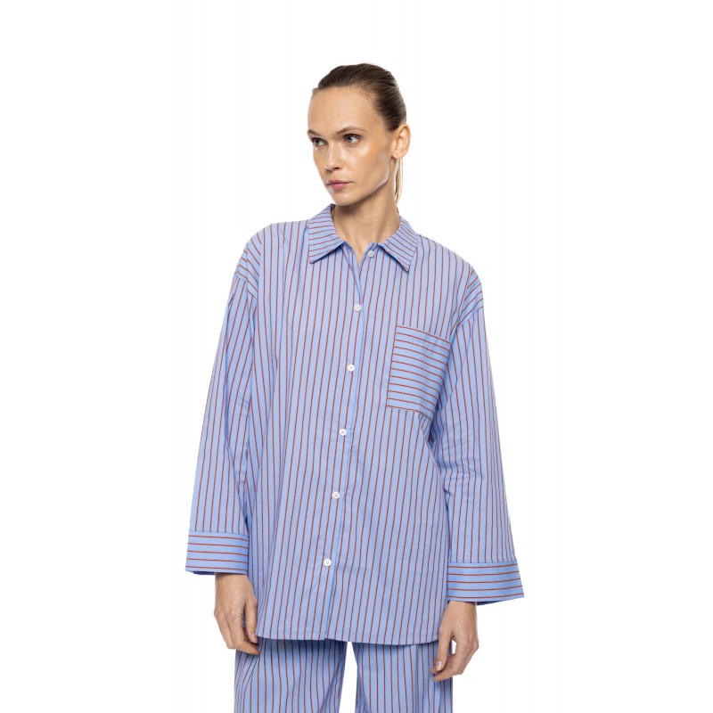 W1908 - Type - Pyjama Buttoned Stripe Soft Blue/Bordeaux- (W1908) W1908 - Type - Pyjama Buttoned Stripe Soft Blue/Bordeaux- (W1908)
