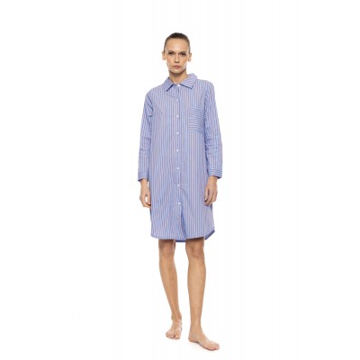 W1909 - Type - Nightgown Buttoned Stripe Soft Blue/Bordeaux- (W1909)