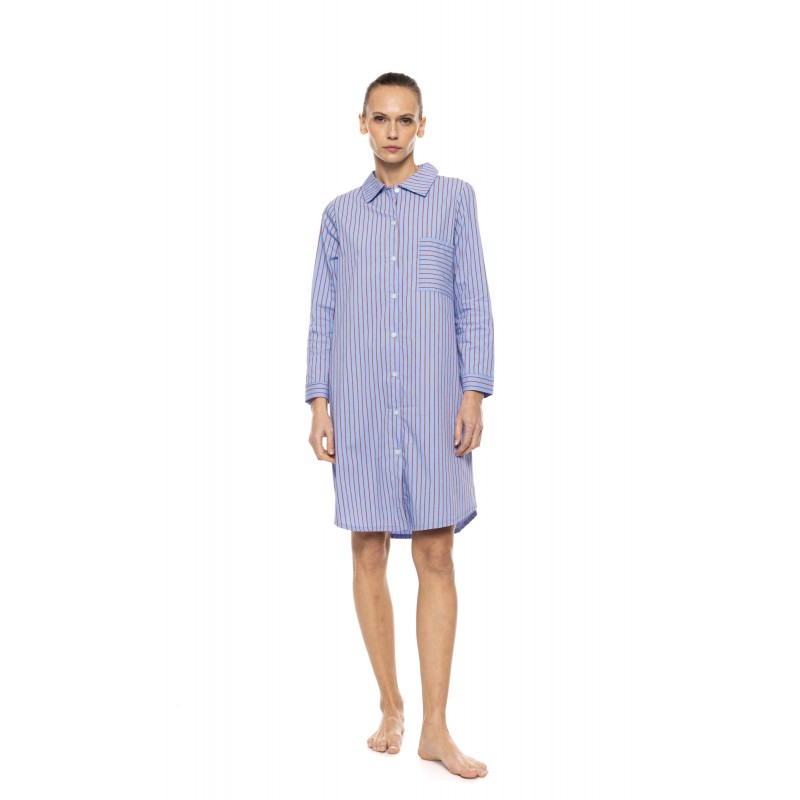 W1909 - Type - Nightgown Buttoned Stripe Soft Blue/Bordeaux- (W1909) W1909 - Type - Nightgown Buttoned Stripe Soft Blue/Bordeaux- (W1909)
