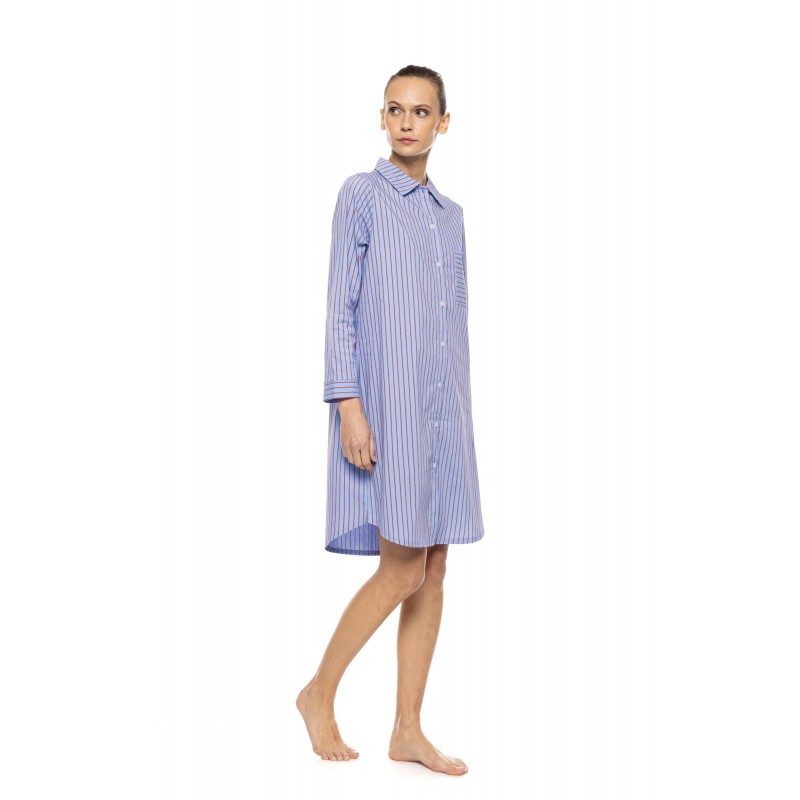 W1909 - Type - Nightgown Buttoned Stripe Soft Blue/Bordeaux- (W1909) W1909 - Type - Nightgown Buttoned Stripe Soft Blue/Bordeaux- (W1909)