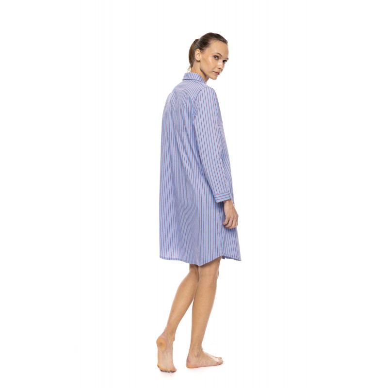 W1909 - Type - Nightgown Buttoned Stripe Soft Blue/Bordeaux- (W1909) W1909 - Type - Nightgown Buttoned Stripe Soft Blue/Bordeaux- (W1909)