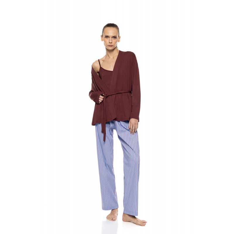 W1911 - Type - Pyjama 3pcs Stripe Soft Blue/Bordeaux- (W1911) W1911 - Type - Pyjama 3pcs Stripe Soft Blue/Bordeaux- (W1911)