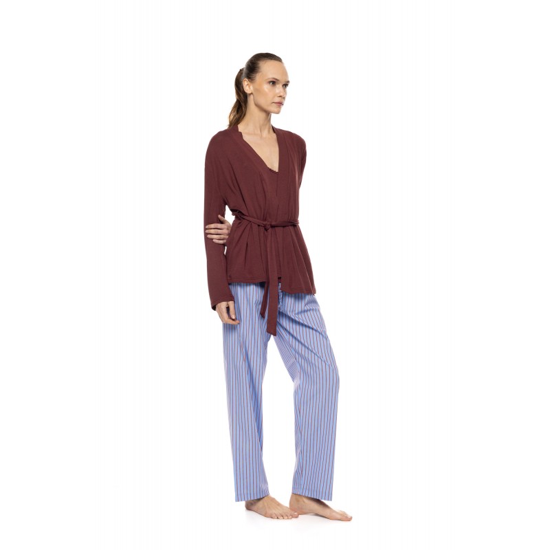 W1911 - Type - Pyjama 3pcs Stripe Soft Blue/Bordeaux- (W1911) W1911 - Type - Pyjama 3pcs Stripe Soft Blue/Bordeaux- (W1911)