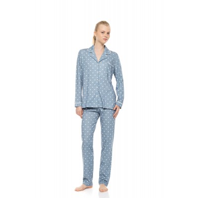 W1950 - Type - Pyjama Buttoned Stone Blue Heart- (W1950)