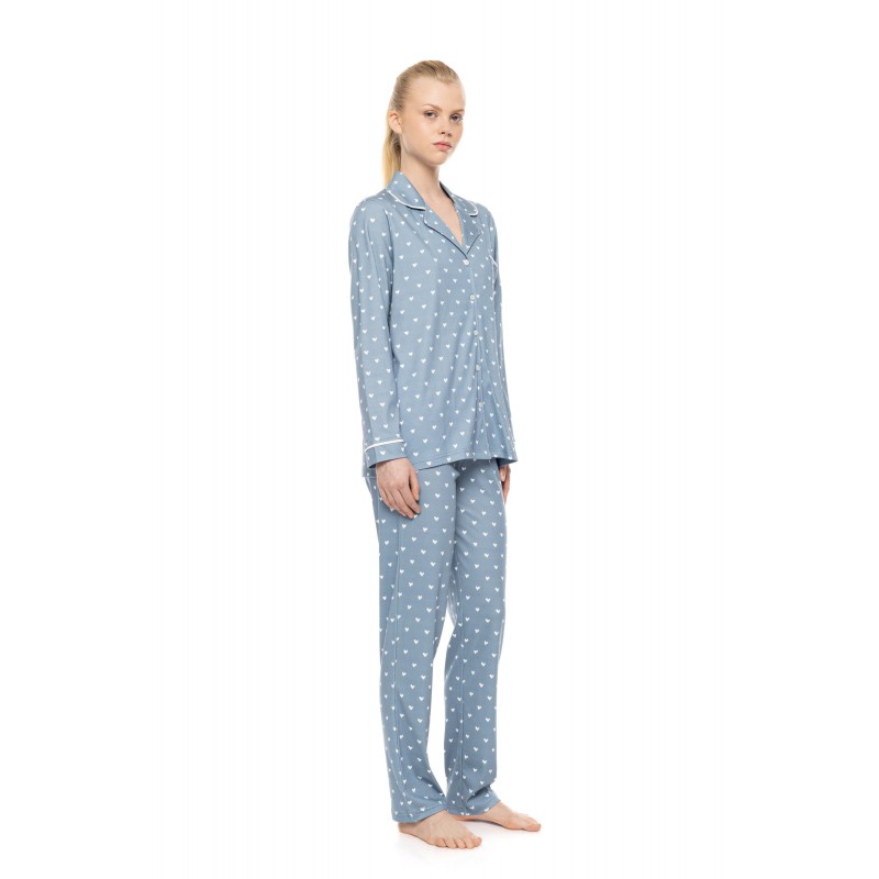 W1950 - Type - Pyjama Buttoned Stone Blue Heart- (W1950) W1950 - Type - Pyjama Buttoned Stone Blue Heart- (W1950)