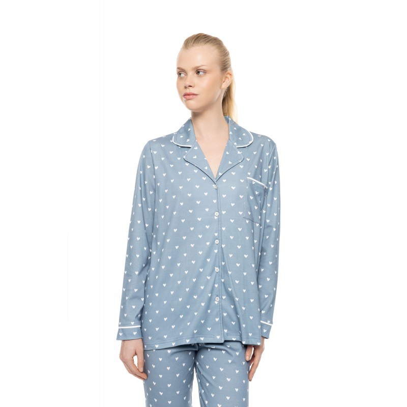 W1950 - Type - Pyjama Buttoned Stone Blue Heart- (W1950) W1950 - Type - Pyjama Buttoned Stone Blue Heart- (W1950)