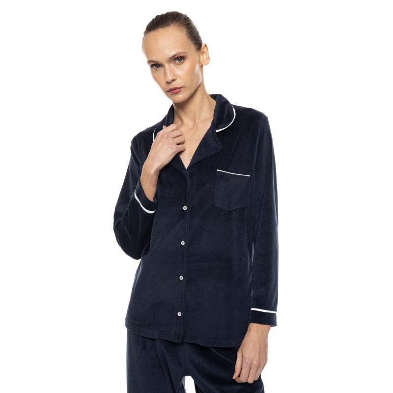 W2022 - Yacht Blue - Pyjama Buttoned Soft Velvet- (W2022)