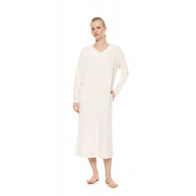 W2035 - Off White - Loungewear Long Velvet Stripe- (W2035)