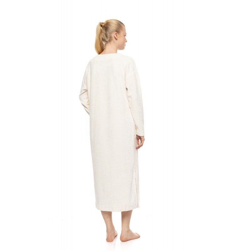 W2035 - Off White - Loungewear Long Velvet Stripe- (W2035)