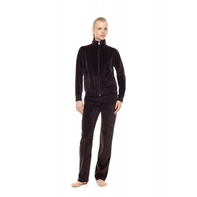 W2037 - Chocolate - Trucksuit High Neck Velvet Stripe- (W2037)
