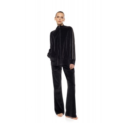 W2040 - Grey Charcoal - Trucksuit High Neck Velvet Furley Stripe- (W2040)