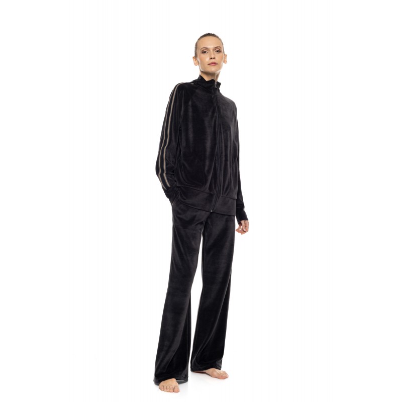 W2040 - Grey Charcoal - Trucksuit High Neck Velvet Furley Stripe- (W2040) W2040 - Grey Charcoal - Trucksuit High Neck Velvet Furley Stripe- (W2040)