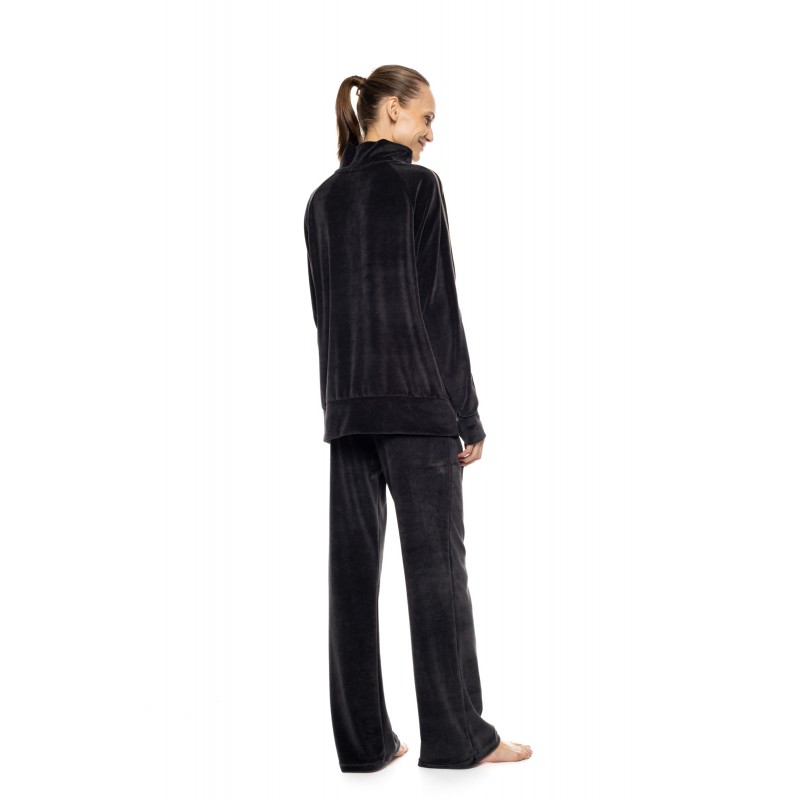 W2040 - Grey Charcoal - Trucksuit High Neck Velvet Furley Stripe- (W2040) W2040 - Grey Charcoal - Trucksuit High Neck Velvet Furley Stripe- (W2040)
