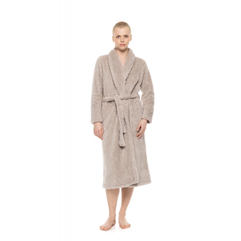 W2049 - Dusty Pink - Robe Long Fleece Jaquard- (W2049)