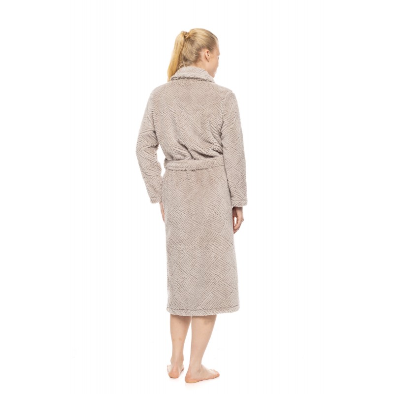W2049 - Sand - Robe Long Fleece Jaquard- (W2049) W2049 - Sand - Robe Long Fleece Jaquard- (W2049)