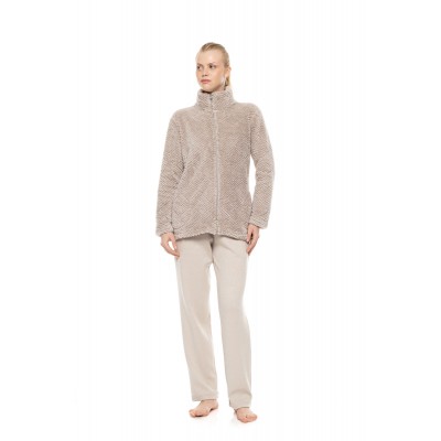 W2050 - Sand - Robe Zipper Fleece Jaquard- (W2050)