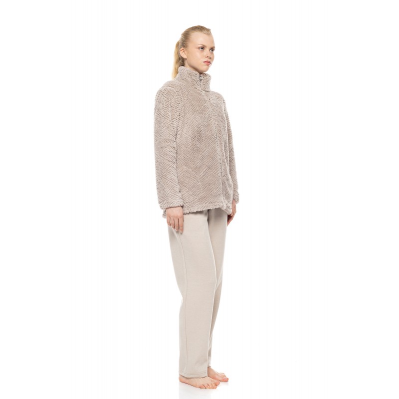 W2050 - Sand - Robe Zipper Fleece Jaquard- (W2050)