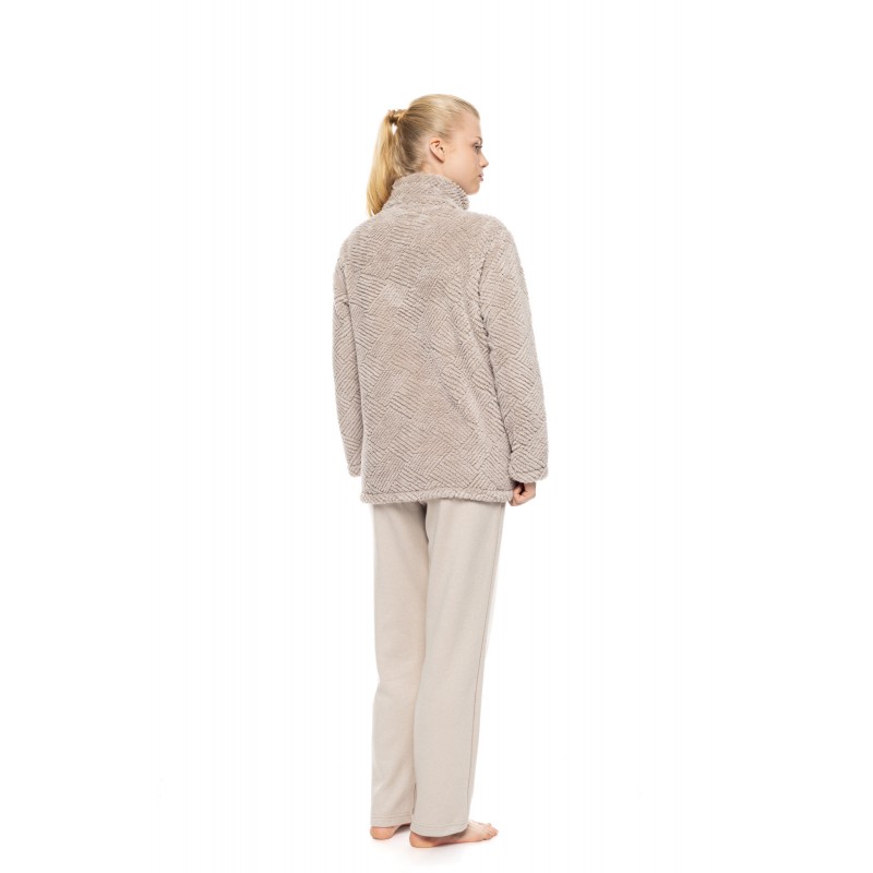 W2050 - Sand - Robe Zipper Fleece Jaquard- (W2050)