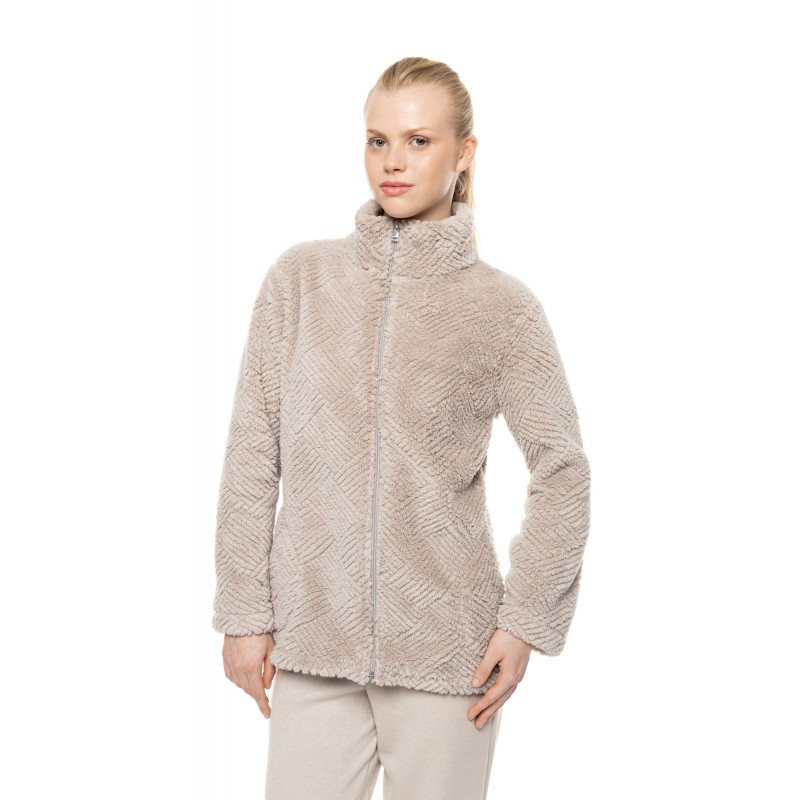 W2050 - Sand - Robe Zipper Fleece Jaquard- (W2050)