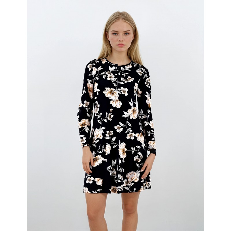 W904 - Type - NIGHTGOWN BLACK FLOWERS- (W904) W904 - Type - NIGHTGOWN BLACK FLOWERS- (W904)