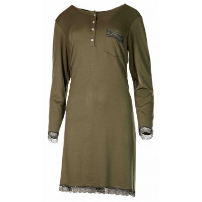 W907_1 - Oil Green - NIGHTGOWN BLACK FLOWERS- (W907_1)