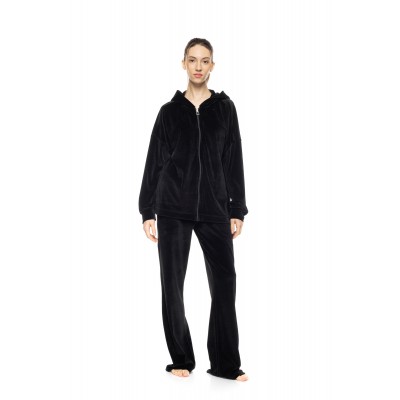 WN-1002 - Black - Velvet Tracsuit Set Wide fit Hood- (WN-1002)