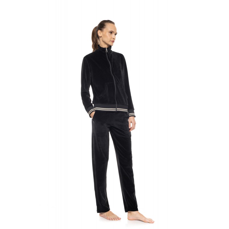 WN-1006 - Black - Trucksuit High Neck Velvet Knit Gold- (WN-1006) WN-1006 - Black - Trucksuit High Neck Velvet Knit Gold- (WN-1006)