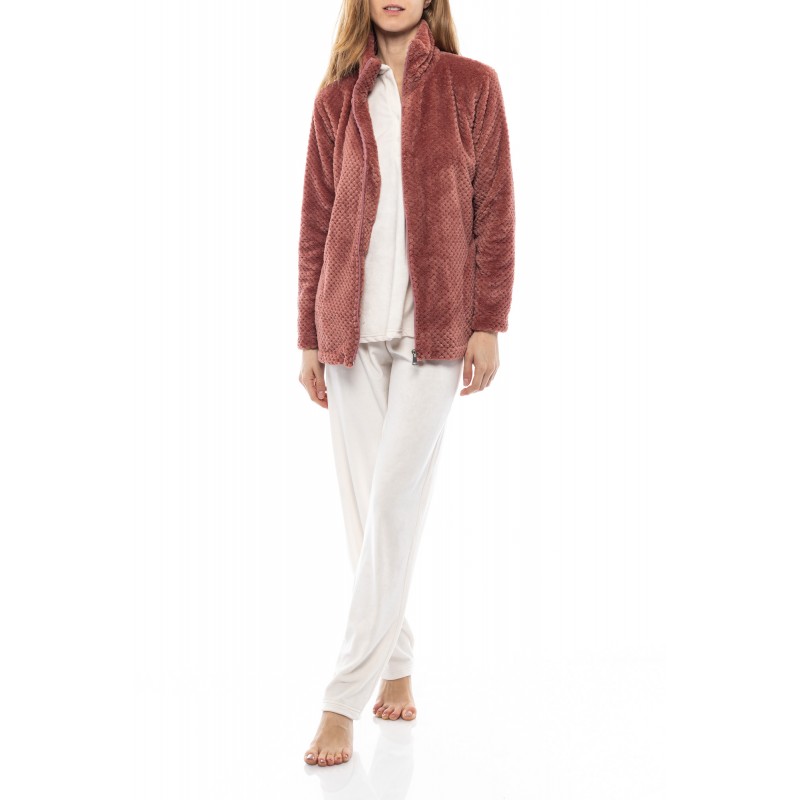 WN-1055 - Pink Glow - ROBE ZIPPER FLEECE WAFFLE- (WN-1055)