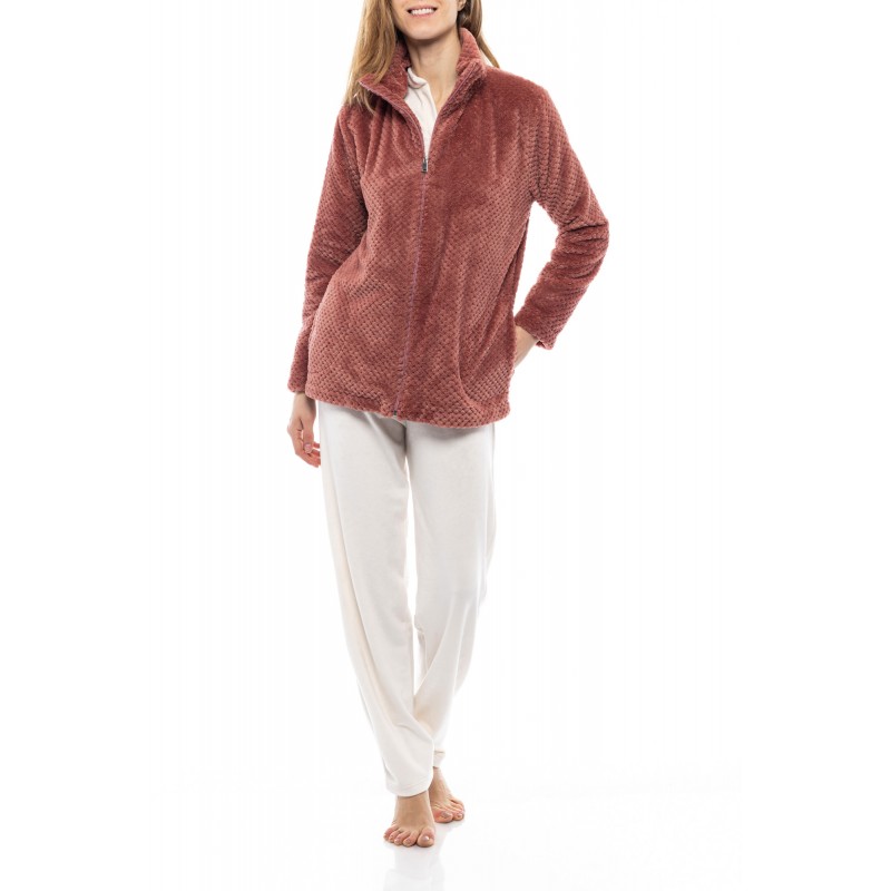 WN-1055 - Pink Glow - ROBE ZIPPER FLEECE WAFFLE- (WN-1055)
