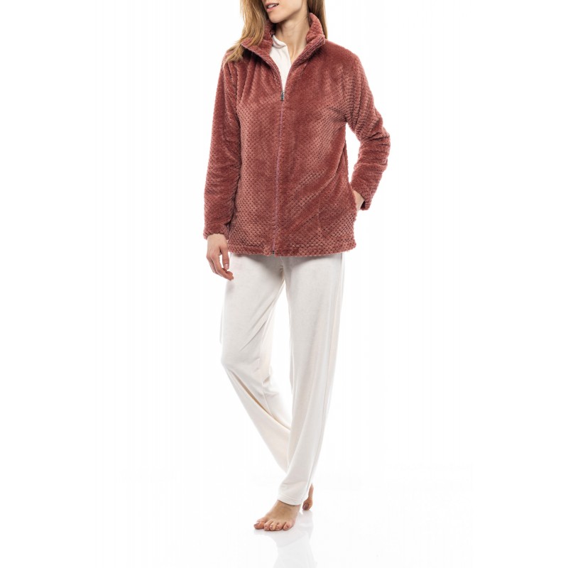WN-1055 - Pink Glow - ROBE ZIPPER FLEECE WAFFLE- (WN-1055)