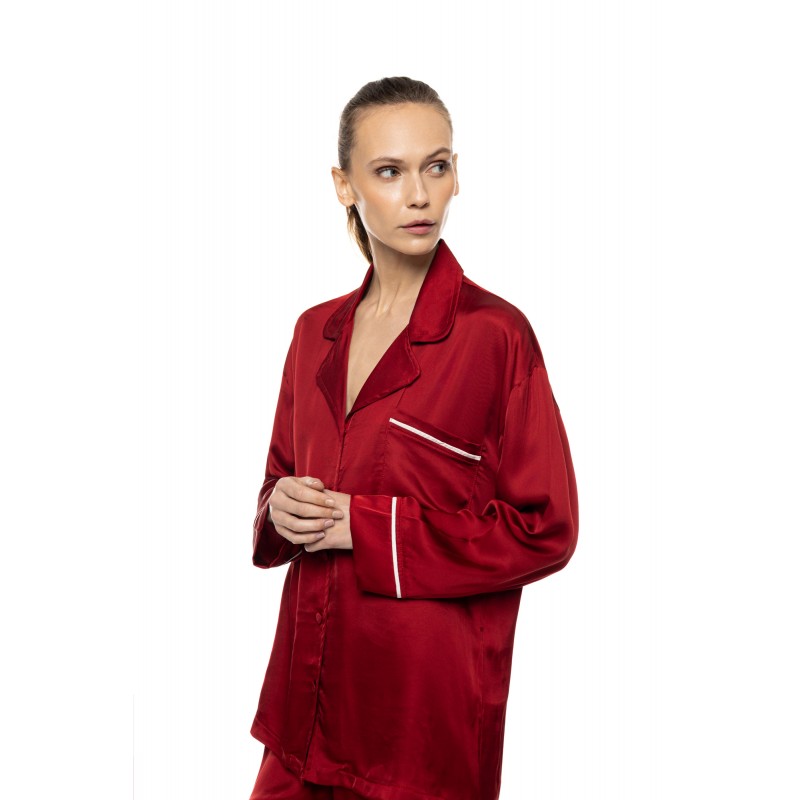 WN-1816 - Yacht Blue - Pyjama Buttoned Pure Satin Chic- (WN-1816)