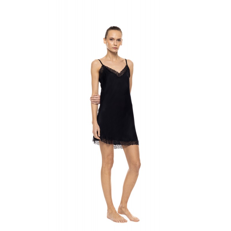 WN-1817 - Black - Nightgown Pure Satin Chic Lace- (WN-1817) WN-1817 - Black - Nightgown Pure Satin Chic Lace- (WN-1817)
