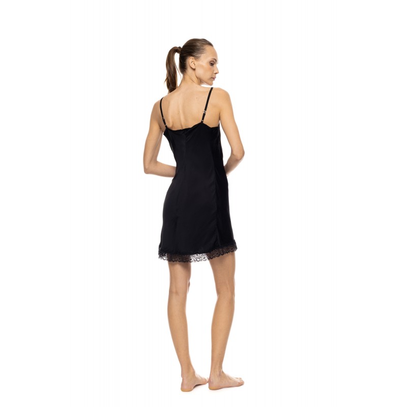 WN-1817 - Black - Nightgown Pure Satin Chic Lace- (WN-1817) WN-1817 - Black - Nightgown Pure Satin Chic Lace- (WN-1817)