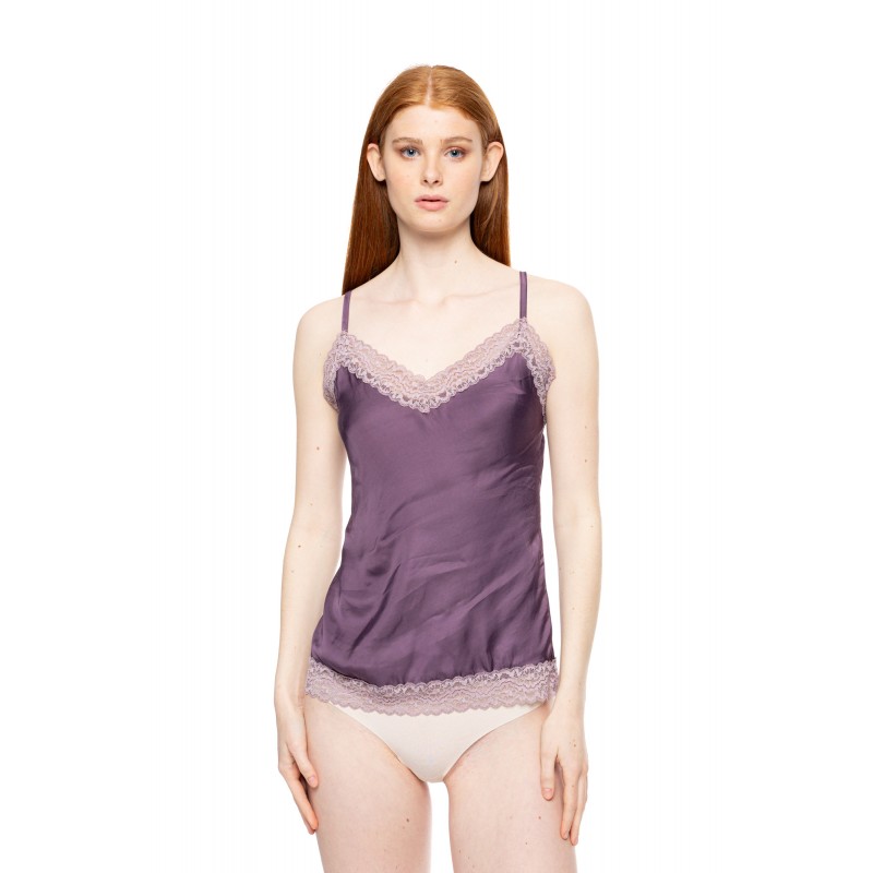 WN-1819 - Violete - Camisole Top Pure Satin Chic Lace- (WN-1819)