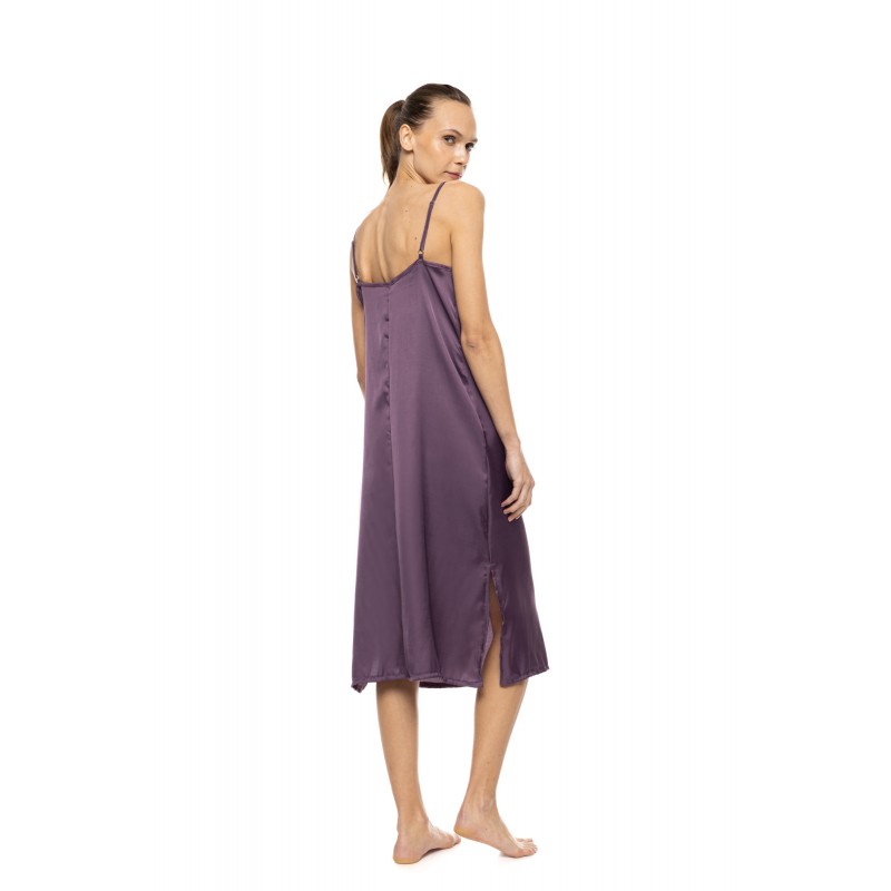 WN-1824 - Black - Nightgown Midi Pure Satin Chic- (WN-1824)