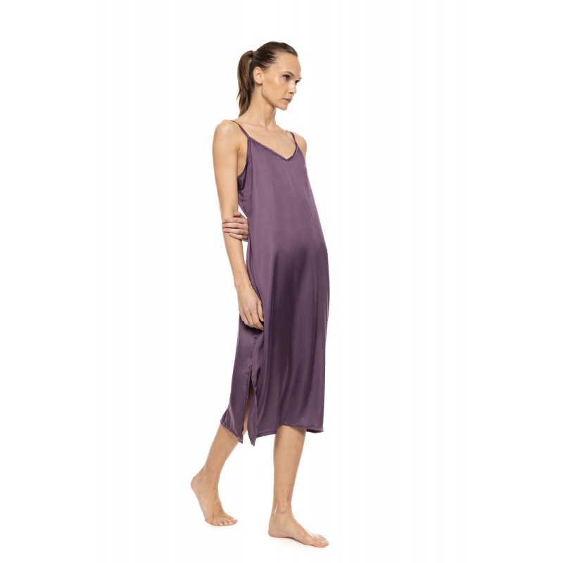 WN-1824 - Violete - Nightgown Midi Pure Satin Chic- (WN-1824)