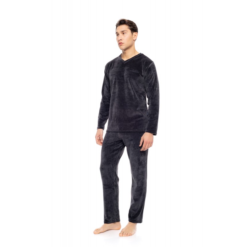 WN-M201 - Grey - PYJAMA VELVET V-NECK- (WN-M201) WN-M201 - Grey - PYJAMA VELVET V-NECK- (WN-M201)