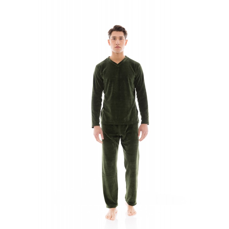 WN-M201 - Oil Green - PYJAMA VELVET V-NECK- (WN-M201) WN-M201 - Oil Green - PYJAMA VELVET V-NECK- (WN-M201)