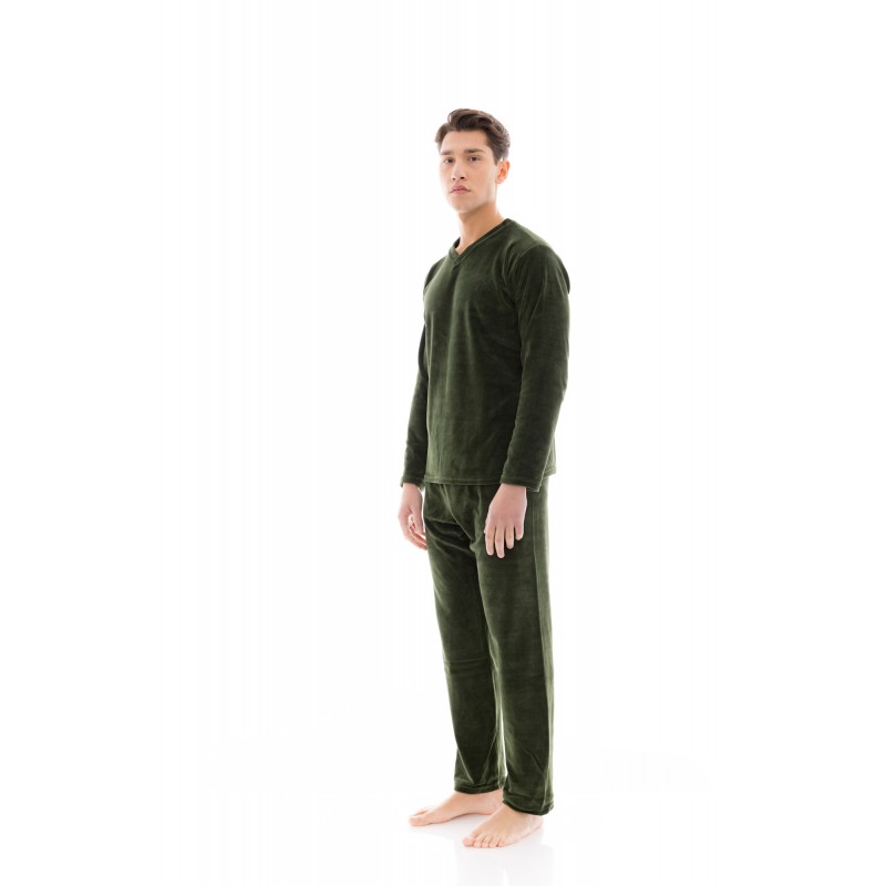 WN-M201 - Oil Green - PYJAMA VELVET V-NECK- (WN-M201) WN-M201 - Oil Green - PYJAMA VELVET V-NECK- (WN-M201)