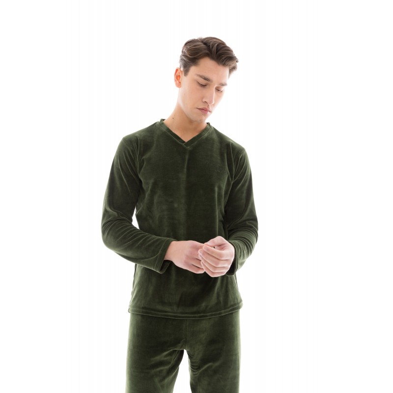 WN-M201 - Oil Green - PYJAMA VELVET V-NECK- (WN-M201) WN-M201 - Oil Green - PYJAMA VELVET V-NECK- (WN-M201)