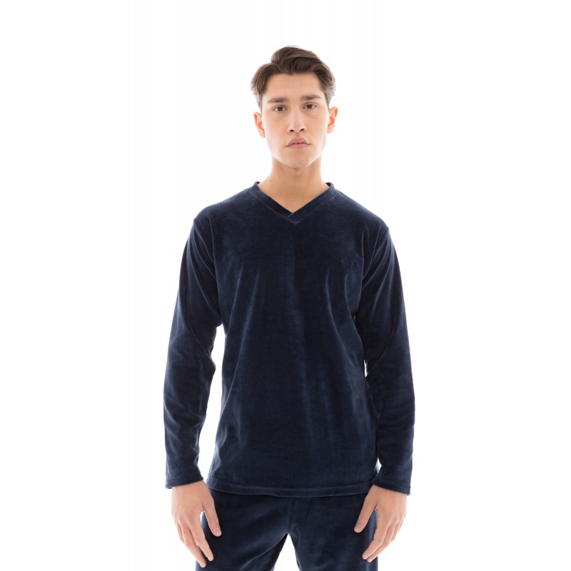 WN-M201 - Yacht Blue - PYJAMA VELVET V-NECK- (WN-M201) WN-M201 - Yacht Blue - PYJAMA VELVET V-NECK- (WN-M201)