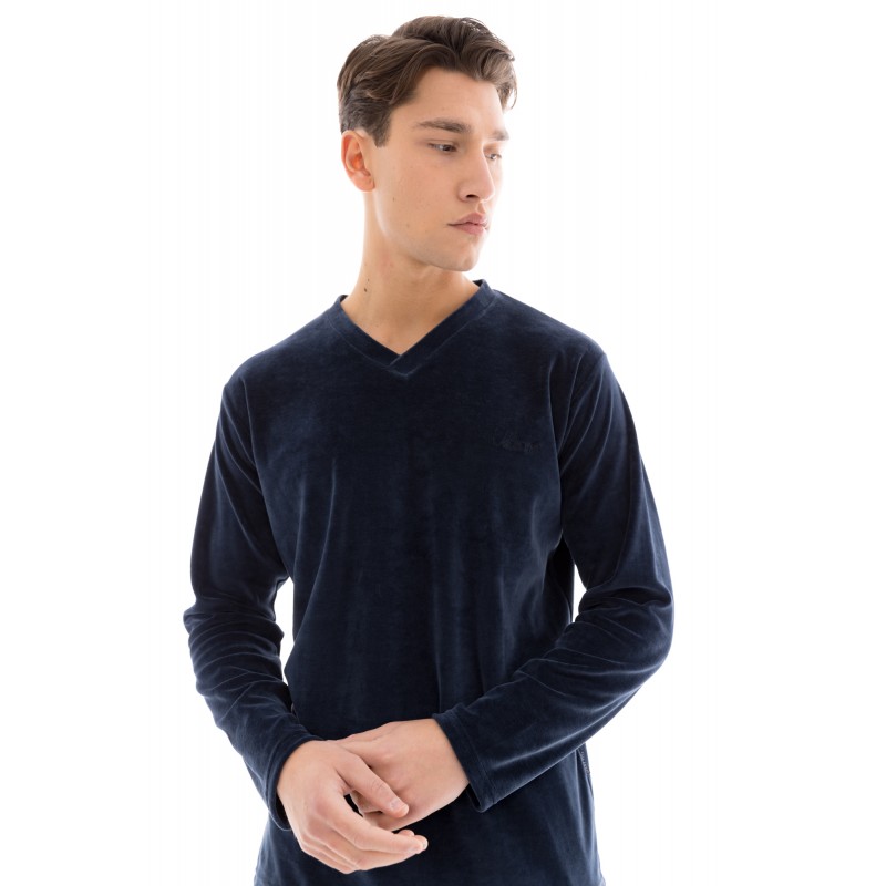 WN-M201 - Yacht Blue - PYJAMA VELVET V-NECK- (WN-M201) WN-M201 - Yacht Blue - PYJAMA VELVET V-NECK- (WN-M201)