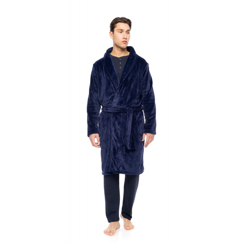 WN-M261 - Yacht Blue - ROBE LONG SOFT STRIPES NOS- (WN-M261) WN-M261 - Yacht Blue - ROBE LONG SOFT STRIPES NOS- (WN-M261)