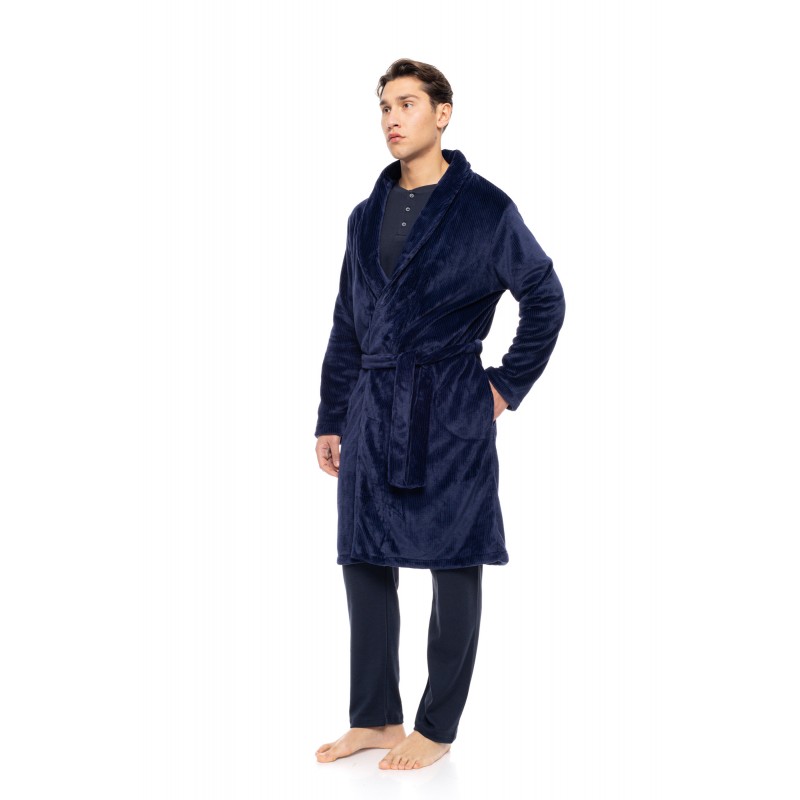 WN-M261 - Yacht Blue - ROBE LONG SOFT STRIPES NOS- (WN-M261) WN-M261 - Yacht Blue - ROBE LONG SOFT STRIPES NOS- (WN-M261)