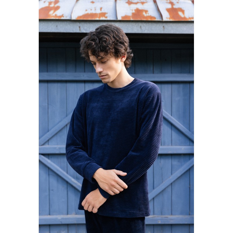 WN-M635 - Yacht Blue - PYJAMA VELVET STIPE- (WN-M635)