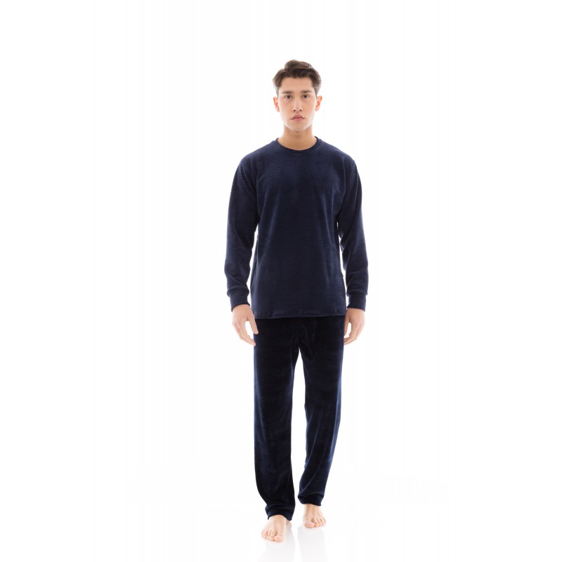 WN-M635 - Yacht Blue - PYJAMA VELVET STIPE- (WN-M635) WN-M635 - Yacht Blue - PYJAMA VELVET STIPE- (WN-M635)