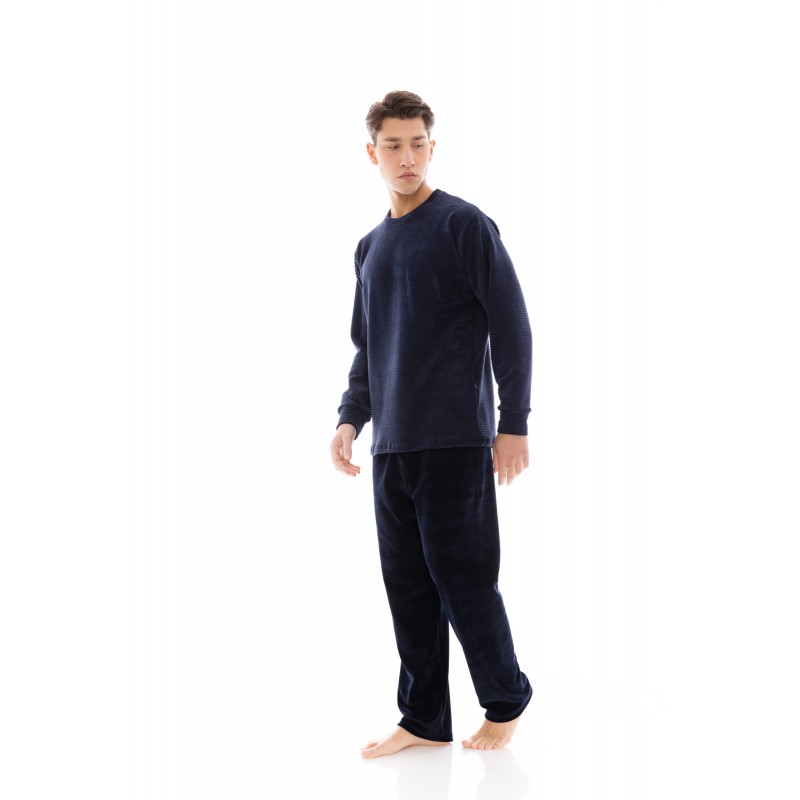 WN-M635 - Yacht Blue - PYJAMA VELVET STIPE- (WN-M635) WN-M635 - Yacht Blue - PYJAMA VELVET STIPE- (WN-M635)